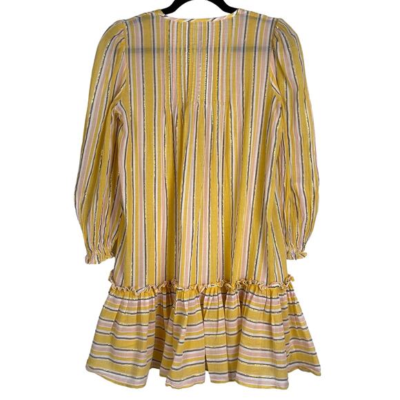 Veronica Beard Tibbett Bib Tiered Mini Dress Cover Up Yellow Pink Gold Stripe XS - Picture 4 of 10